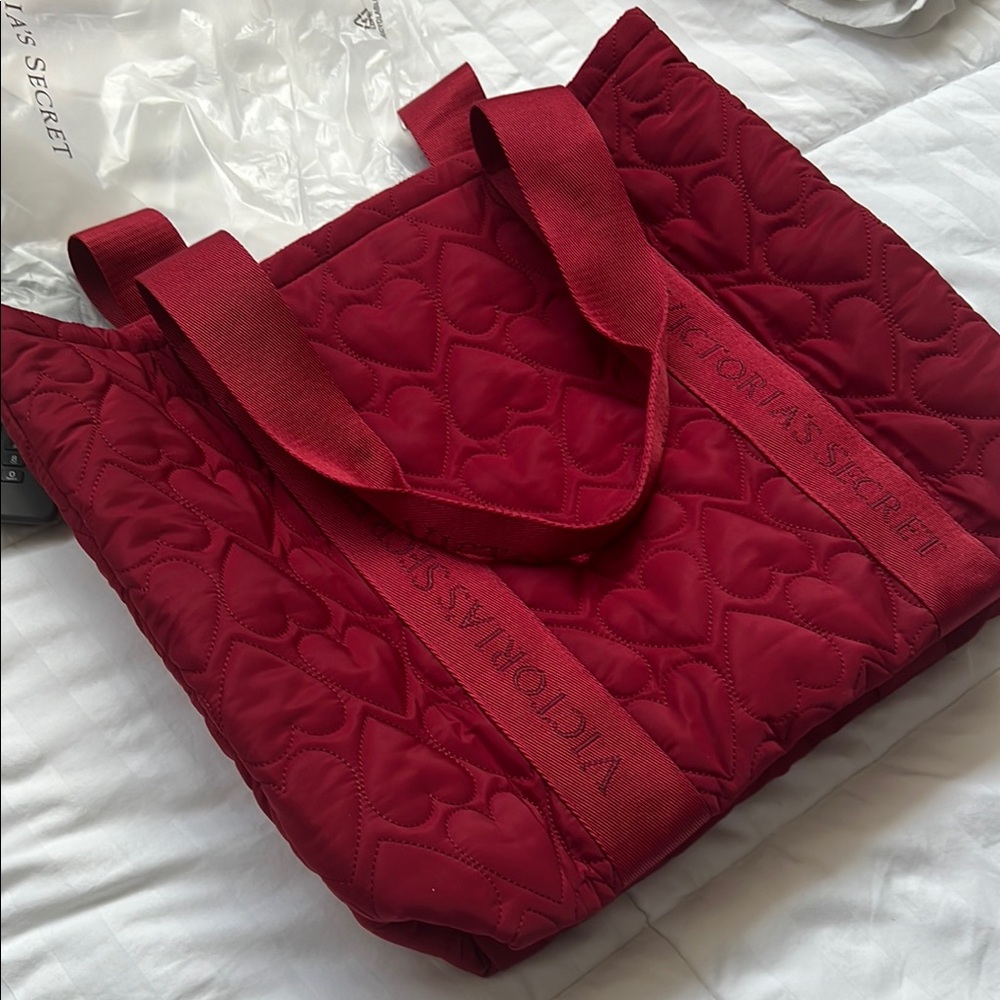 Victoria's Secret Red Quilted Tote Bag - Picture 3 of 4